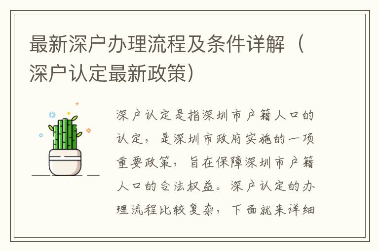 最新深戶辦理流程及條件詳解（深戶認定最新政策）