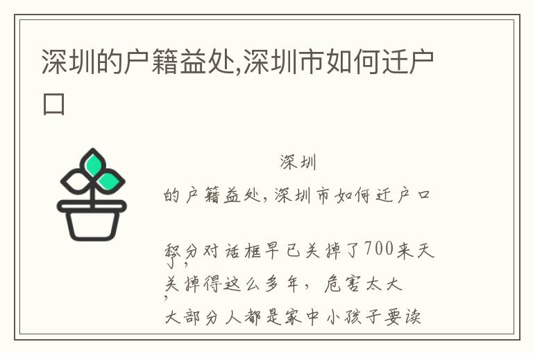 深圳的戶籍益處,深圳市如何遷戶口