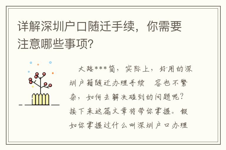 詳解深圳戶口隨遷手續，你需要注意哪些事項？