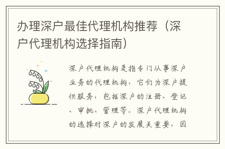 辦理深戶最佳代理機構推薦（深戶代理機構選擇指南）