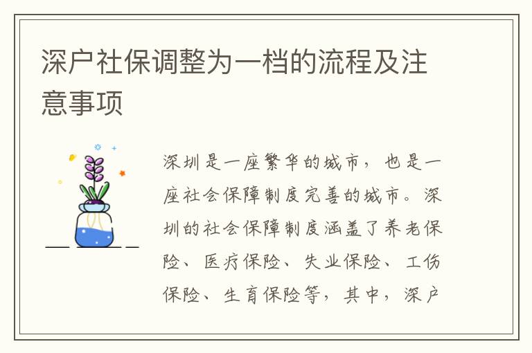 深戶社保調整為一檔的流程及注意事項