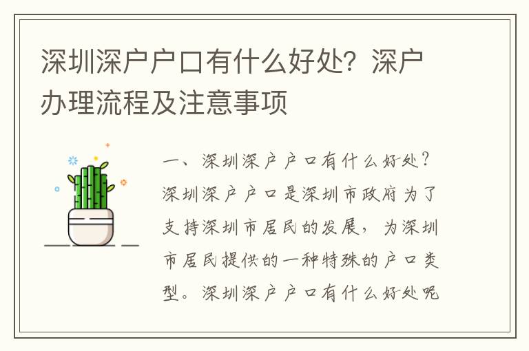 深圳深戶戶口有什么好處？深戶辦理流程及注意事項