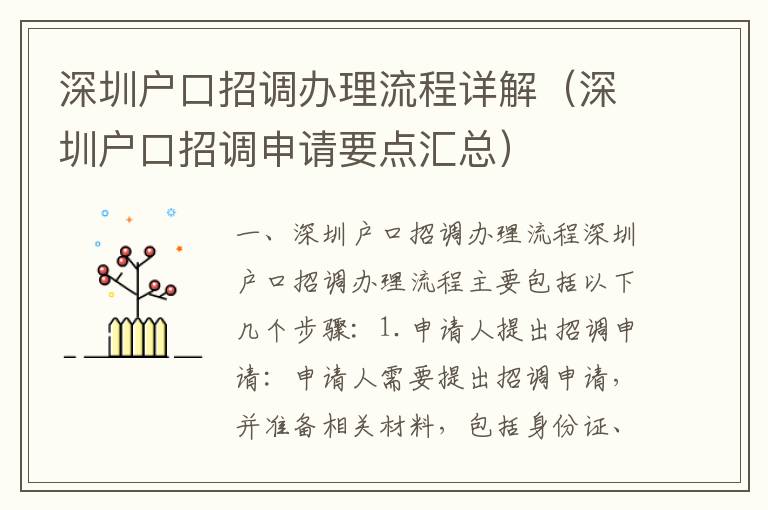 深圳戶口招調辦理流程詳解（深圳戶口招調申請要點匯總）