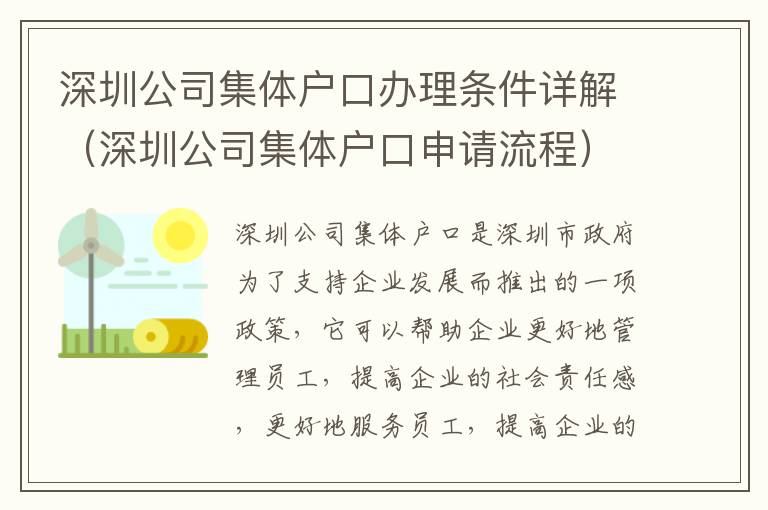 深圳公司集體戶口辦理條件詳解（深圳公司集體戶口申請流程）