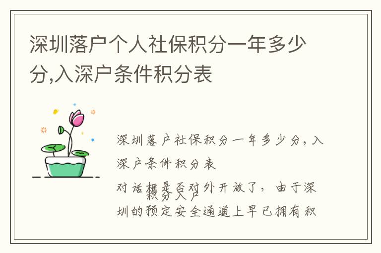 深圳落戶個人社保積分一年多少分,入深戶條件積分表