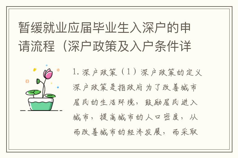 暫緩就業應屆畢業生入深戶的申請流程（深戶政策及入戶條件詳解）