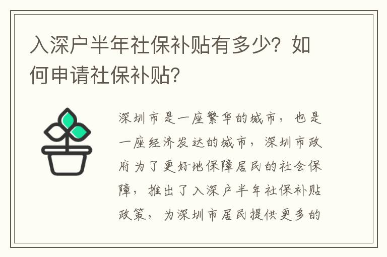 入深戶半年社保補貼有多少？如何申請社保補貼？