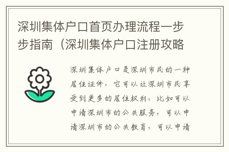 深圳集體戶口首頁辦理流程一步步指南（深圳集體戶口注冊攻略）