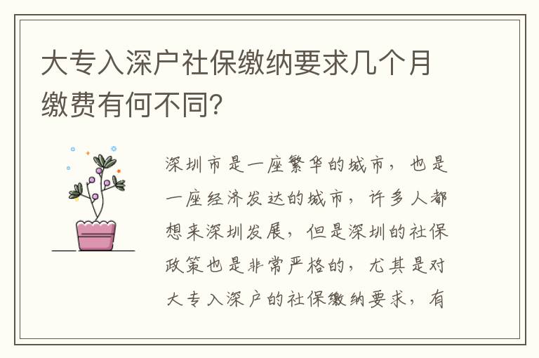 大專入深戶社保繳納要求幾個月繳費有何不同？