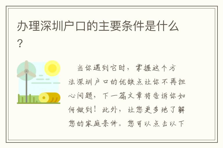 辦理深圳戶口的主要條件是什么?