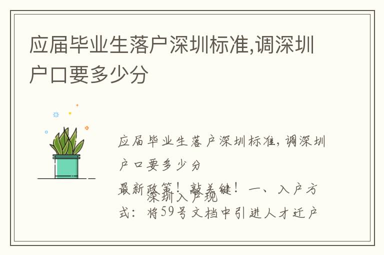 應屆畢業生落戶深圳標準,調深圳戶口要多少分