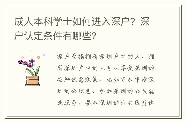 成人本科學士如何進入深戶？深戶認定條件有哪些？