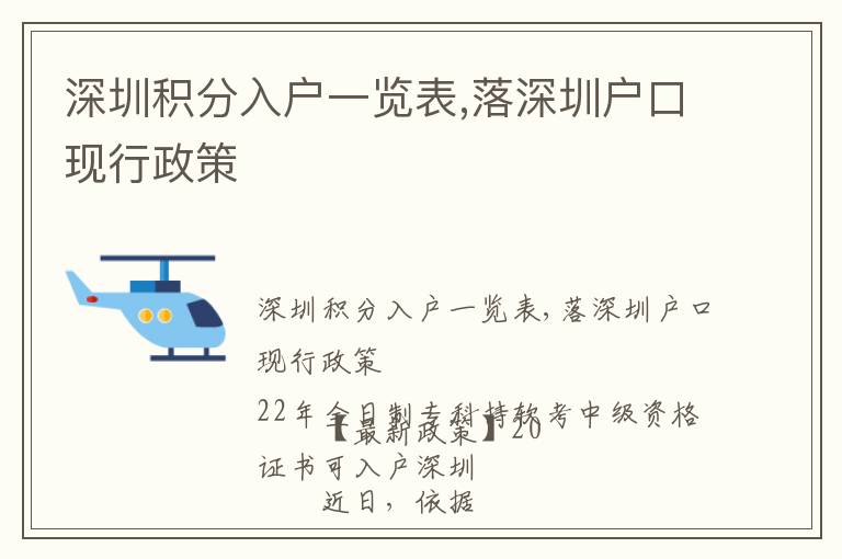 深圳積分入戶一覽表,落深圳戶口現行政策