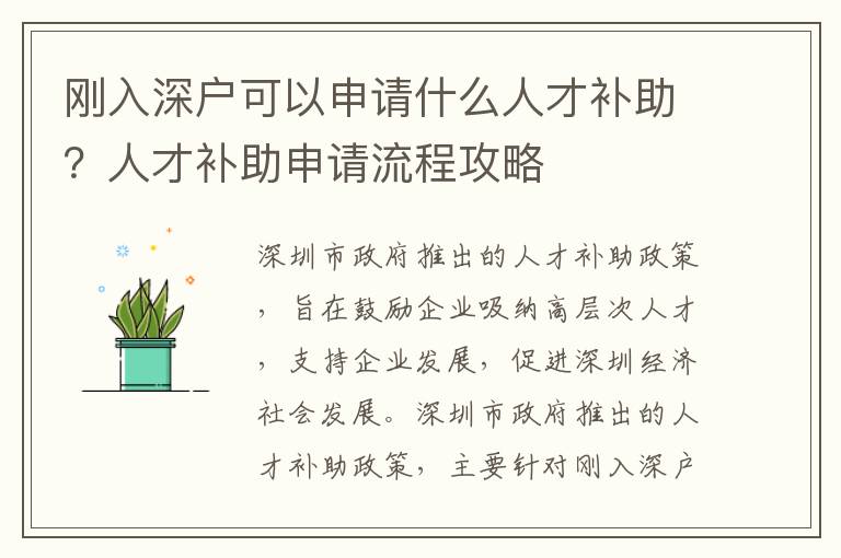 剛入深戶可以申請什么人才補助？人才補助申請流程攻略