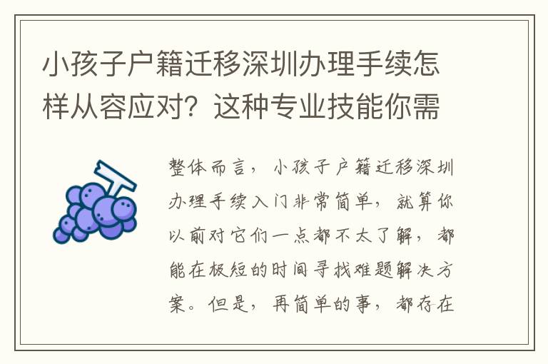 小孩子戶籍遷移深圳辦理手續怎樣從容應對？這種專業技能你需要把握！