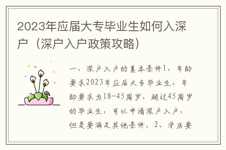 2023年應屆大專畢業生如何入深戶（深戶入戶政策攻略）