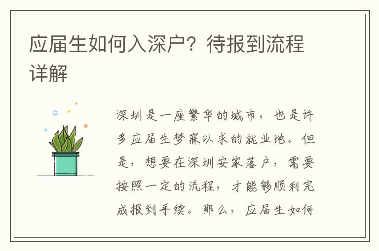 應屆生如何入深戶？待報到流程詳解