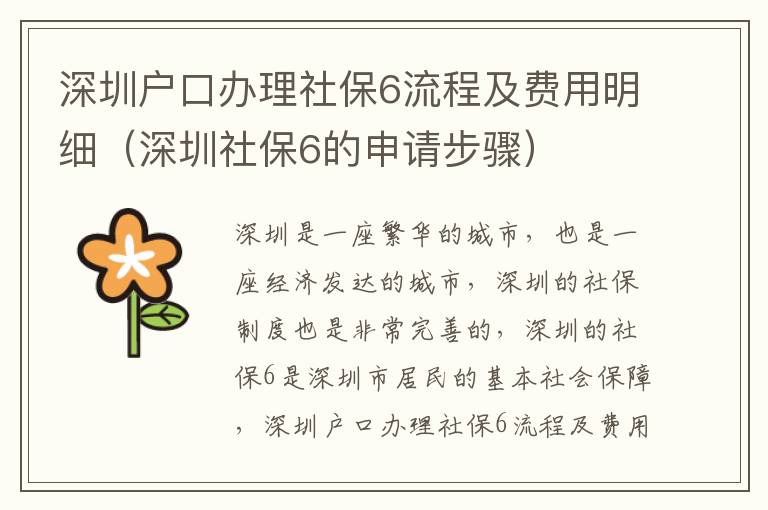 深圳戶口辦理社保6流程及費用明細（深圳社保6的申請步驟）