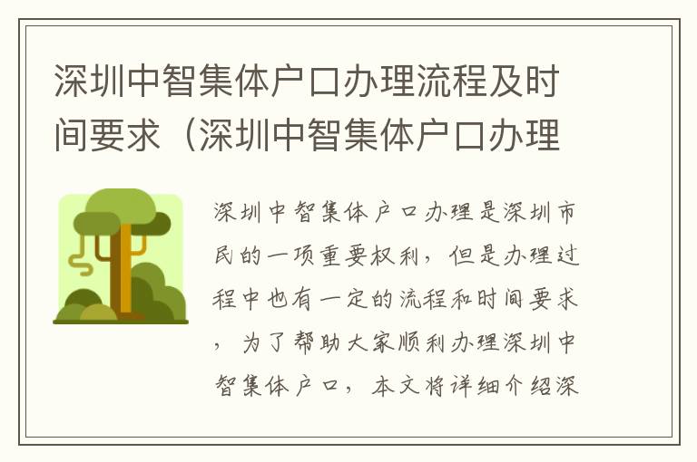 深圳中智集體戶口辦理流程及時間要求（深圳中智集體戶口辦理攻略）