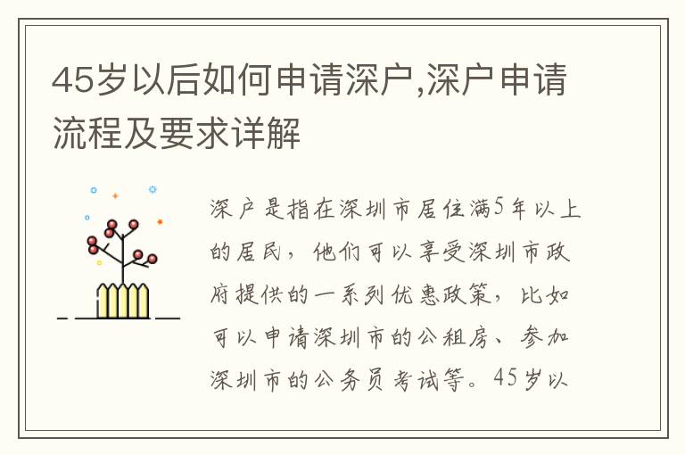 45歲以后如何申請深戶,深戶申請流程及要求詳解