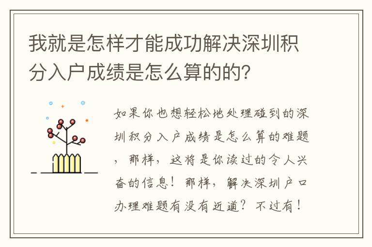 我就是怎樣才能成功解決深圳積分入戶成績是怎么算的的？