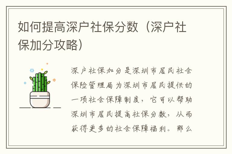 如何提高深戶社保分數（深戶社保加分攻略）