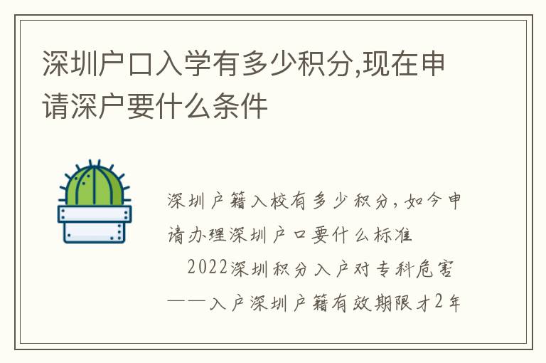 深圳戶口入學有多少積分,現在申請深戶要什么條件