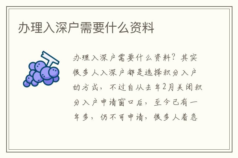 辦理入深戶需要什么資料