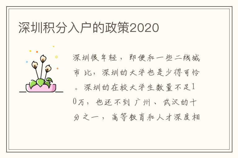 深圳積分入戶的政策2020