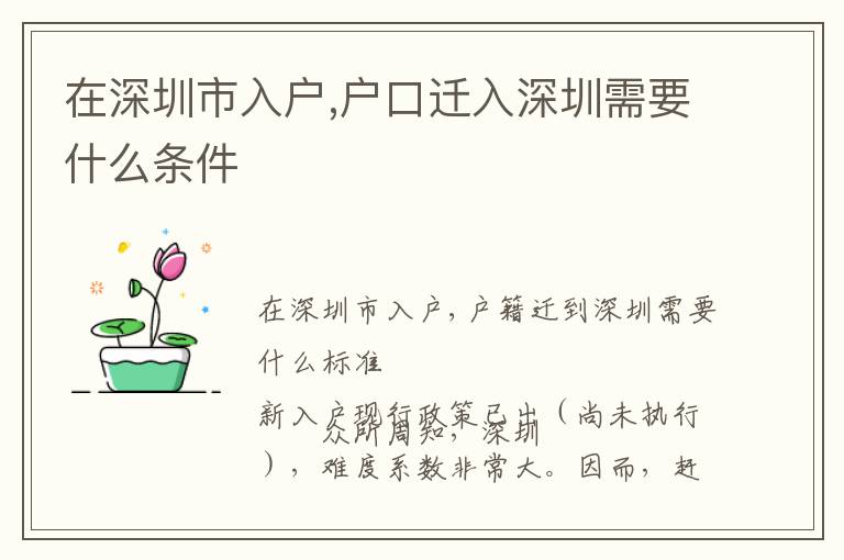 在深圳市入戶,戶口遷入深圳需要什么條件