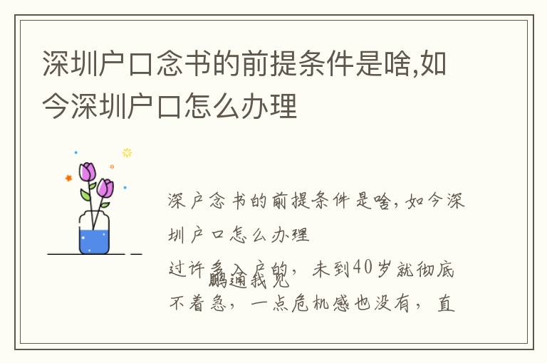 深圳戶口念書的前提條件是啥,如今深圳戶口怎么辦理