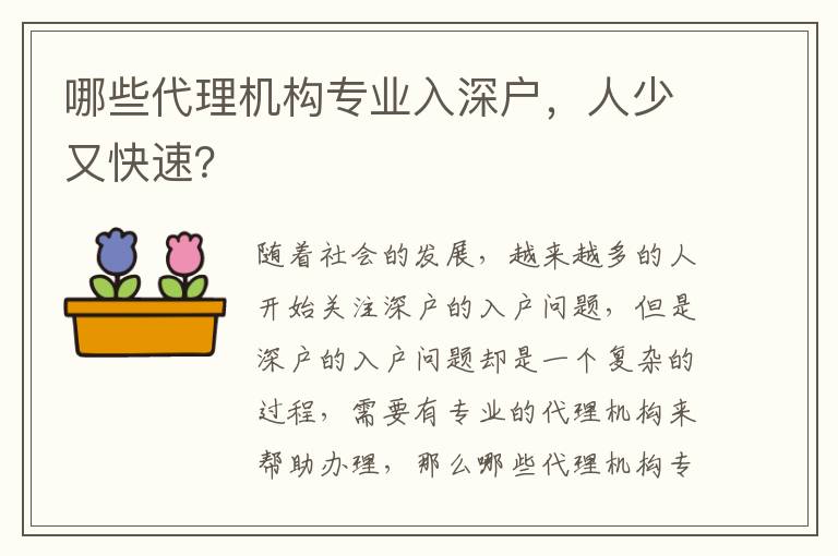 哪些代理機構專業入深戶，人少又快速？