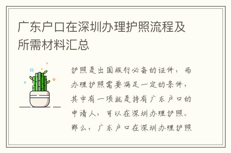 廣東戶口在深圳辦理護照流程及所需材料匯總