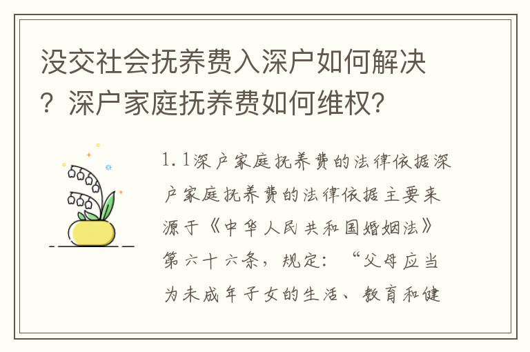 沒交社會撫養費入深戶如何解決？深戶家庭撫養費如何維權？