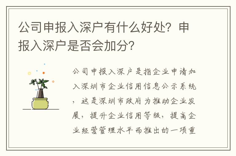 公司申報入深戶有什么好處？申報入深戶是否會加分？