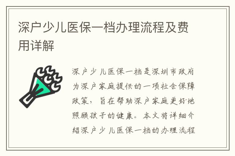 深戶少兒醫保一檔辦理流程及費用詳解