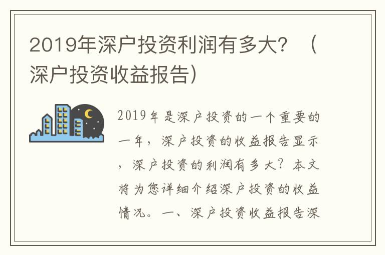 2019年深戶投資利潤有多大？（深戶投資收益報告）