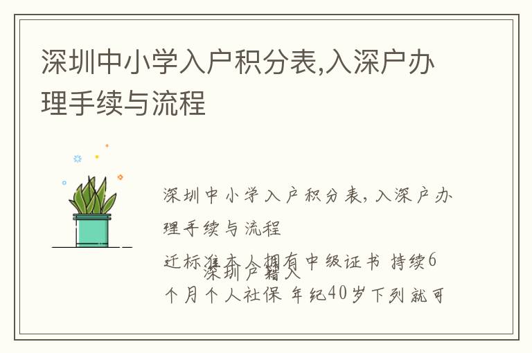 深圳中小學入戶積分表,入深戶辦理手續與流程