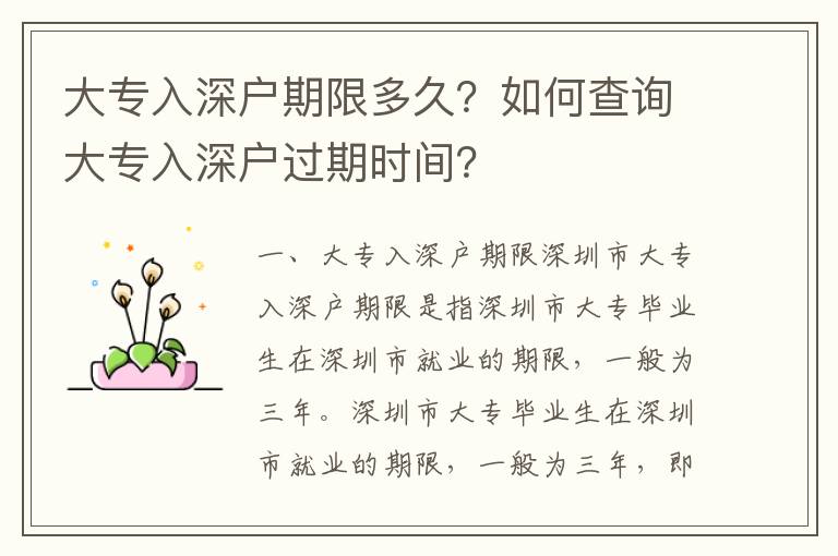 大專入深戶期限多久？如何查詢大專入深戶過期時間？