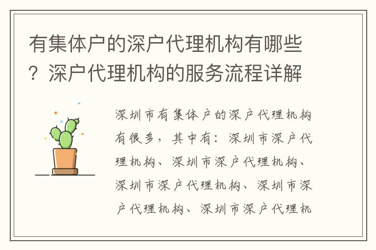 有集體戶的深戶代理機構有哪些？深戶代理機構的服務流程詳解