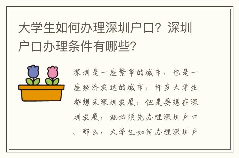 大學生如何辦理深圳戶口？深圳戶口辦理條件有哪些？