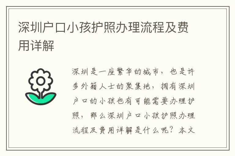 深圳戶口小孩護照辦理流程及費用詳解