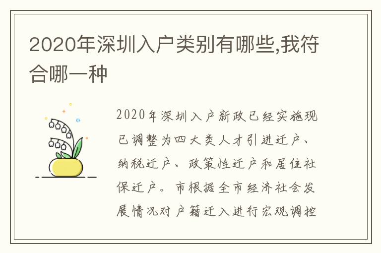 2020年深圳入戶類別有哪些,我符合哪一種