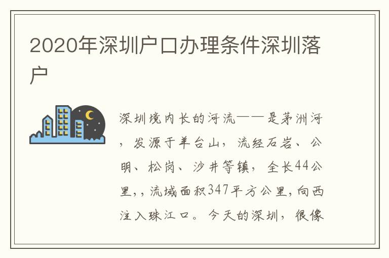 2020年深圳戶口辦理條件深圳落戶