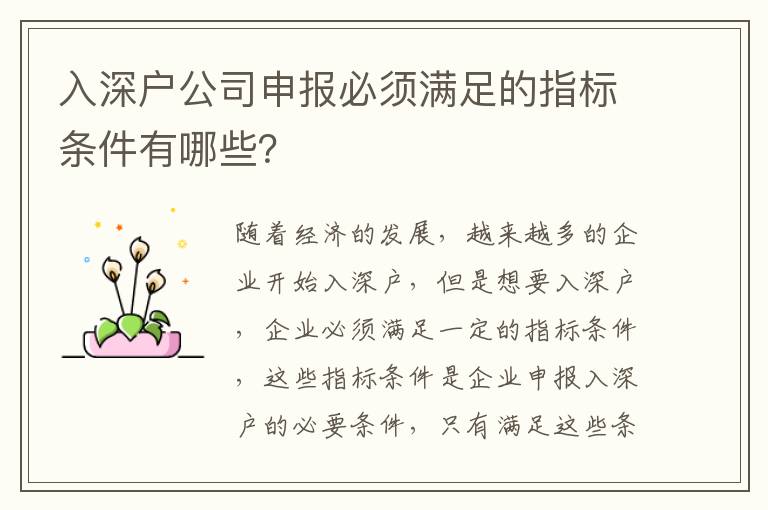 入深戶公司申報必須滿足的指標條件有哪些？