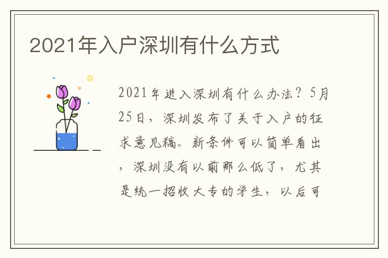 2021年入戶深圳有什么方式