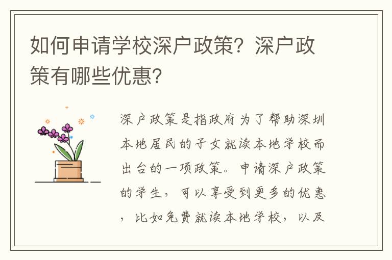 如何申請學校深戶政策？深戶政策有哪些優惠？