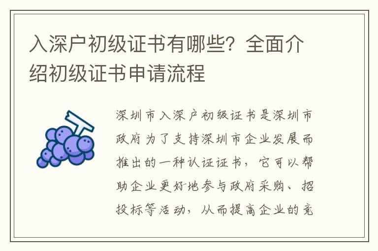 入深戶初級證書有哪些？全面介紹初級證書申請流程