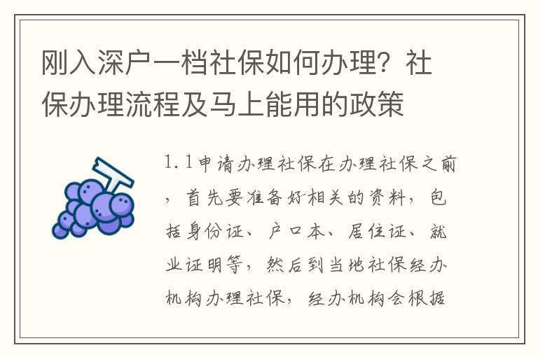 剛入深戶一檔社保如何辦理？社保辦理流程及馬上能用的政策