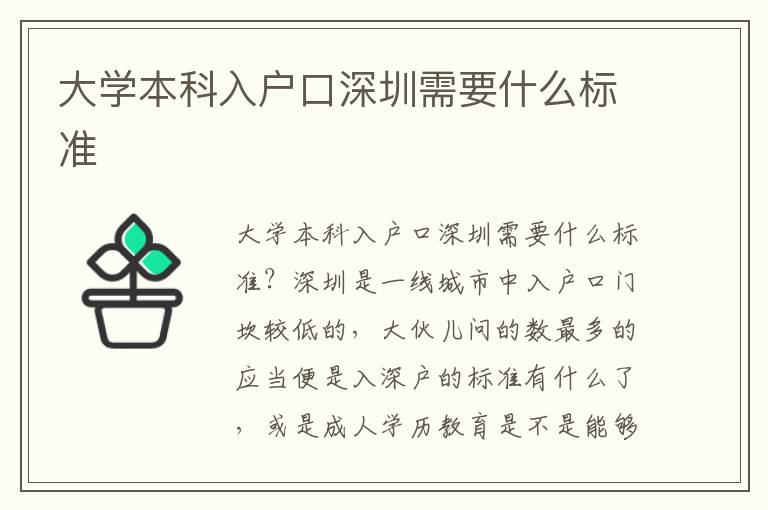 大學本科入戶口深圳需要什么標準